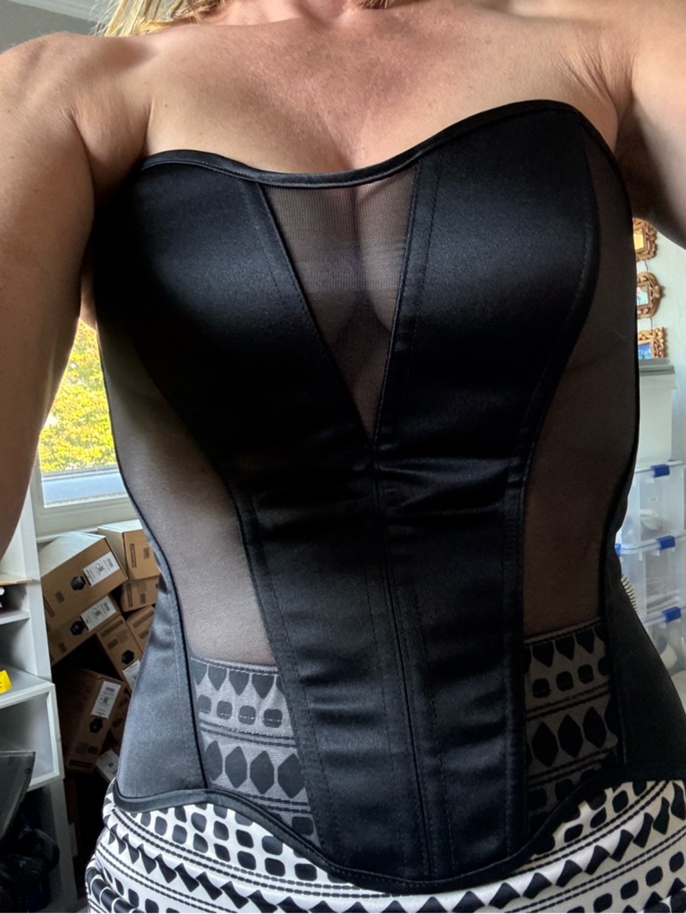 Black Strapless Mesh Panel Corset Top - NWOT